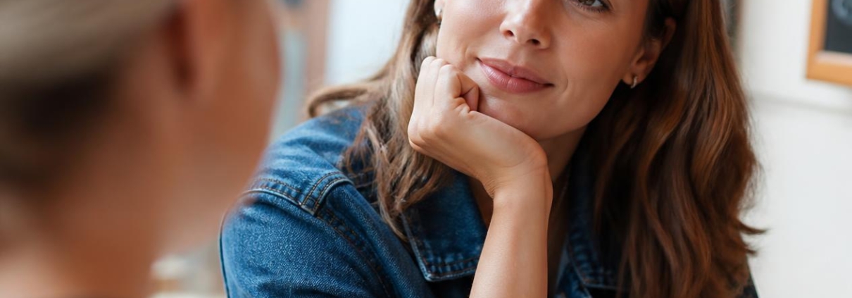 Vrouw luistert aandachtig